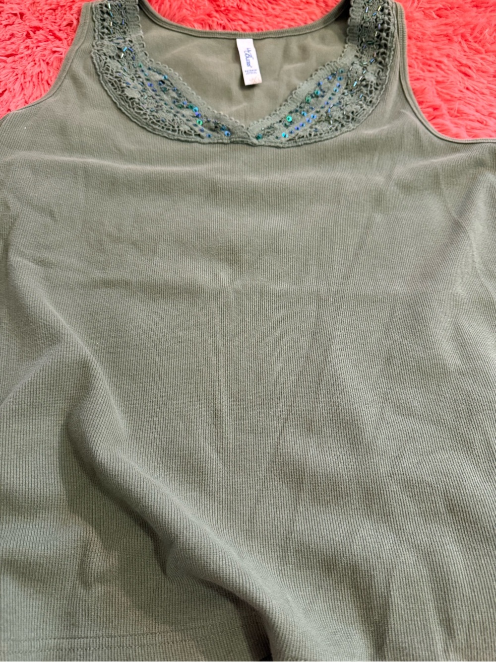 L.A. Blues Olive Green Lace-Trim Tank Top